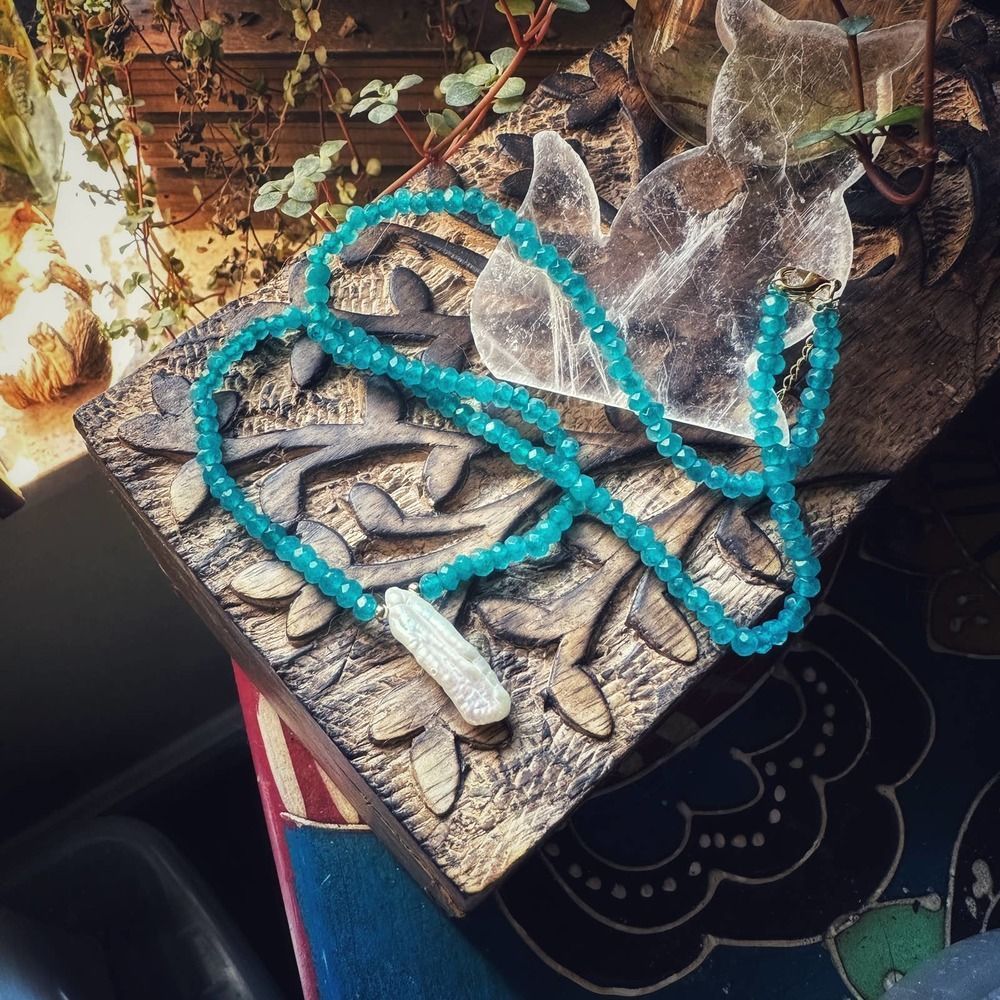 Blue Chalcedony Freshwater Baroque Pearl Necklace